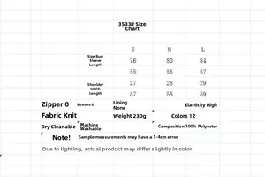 Detailed size guide table for women's slim-fit knitted sweater showing S-L measurements