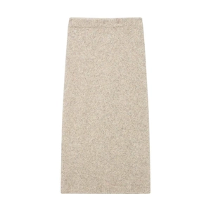 Women's High Waist Knit Midi Skirt Elegant Minimalist Solid Color Oatmeal Autumn Winter Straight Skirt Commuter Style