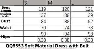 Size guide table for slim fit short sleeve dress with measurements for S to L