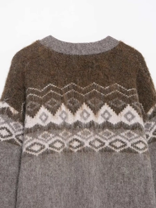 Dettaglio del motivo geometrico Fair Isle e della morbida texture mohair del cardigan