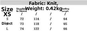 Tableau des tailles pour pull en tricot femme avec mesures de manches, buste et longueur