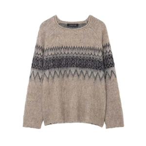 Pull en Maille Jacquard Fair Isle Décontracté Pour Femmes Col Rond Manches Longues Pullover Ample Texture Mohair Chaud