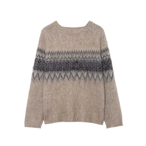 Pull en tricot à col rond pour femme couleur camel avec motif jacquard géométrique chic