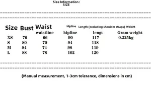 Size chart for V-neck sleeveless satin midi dress with measurements in centimeters