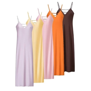 Women's Elegant Satin Cami Dress Deep V-Neck Sleeveless Silky Polyester Slim Fit Midi Maxi Long Dress For Party Clubwear