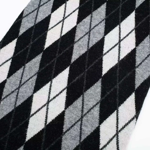 Close-up of vintage argyle knit pattern on a V-neck sleeveless dress in black and grey