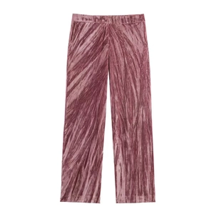 Women's vintage velvet long pants set in magenta featuring pleated glossy texture