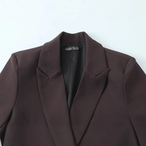 Women's chocolate brown double-breasted oversized blazer with notch lapel detailing