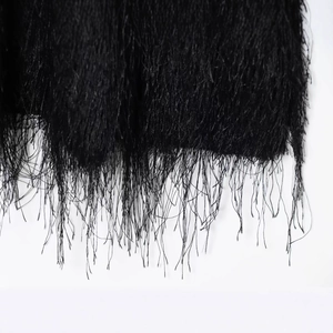 Fashionable black slim fit dress with layered fringe detailing for an elegant look