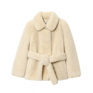 Women Elegant Faux Fur Coat Thickened Warm Plush Jacket With Belt Lapel Long Sleeve Solid Color Autumn Winter Outwear