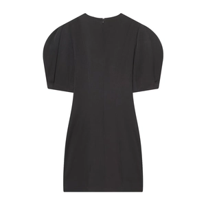 Short sleeve black mini dress with voluminous puff sleeves and slim fit silhouette