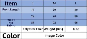 Size chart for autumn knit sweater and skirt set showing length waist and hip details