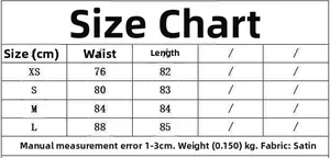Detailed size chart for lace satin skirt including waist and length measurements in cm