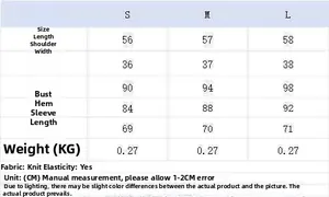Size chart for women striped knit sweater with length, bust, and sleeve measurements