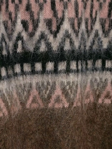 Close-up of geometric jacquard knit fabric with soft brushed mohair texture