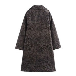 Women's long oversized leopard print coat with notched lapels and raglan sleeves