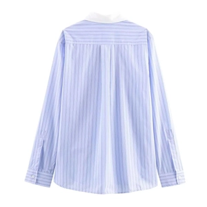 Classic blue and white striped long sleeve shirt with white collar and back box pleat