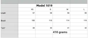 Size chart table for the lamb wool vest showing length bust and shoulder width measurements