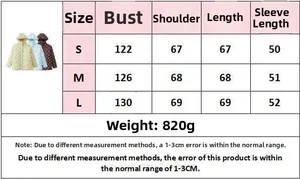 Detailed size chart for the loose floral hooded jacket showing measurements in cm