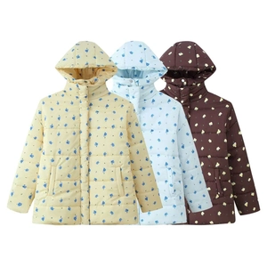 Women Casual Floral Print Quilted Padded Coat Loose Hooded Winter Warm Cotton Jacket Long Sleeve Zipper Pocket Outerwear