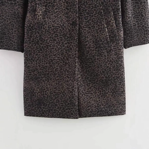 Women vintage leopard print long coat with loose fit and large symmetrical side pockets