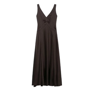 Damen Elegant Tiefer V-Ausschnitt Ärmellos Gerafft Satin Maxi Kleid Einfarbig Schlanke Passform Bankett Party Abend Formales Langes Kleid