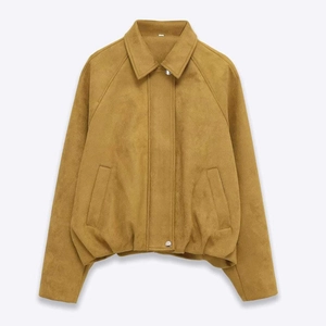 Veste en Simili Daim pour Femme avec Fermeture Éclair Boutons Pression Manches Raglan Coupe Ample Vintage Automne Manteau