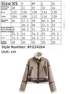 Größentabelle und Maßangaben für die khakifarbene Wildlederjacke mit weißem Webpelz