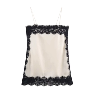 Canotta da Donna Sexy in Raso con Patchwork in Pizzo Elegante Scollo a V Senza Maniche Canotta Slim Fit Pizzo Ciglia Top Festa