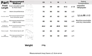 Size chart detail for vintage satin bow waist shirt with full measurements in centimeters