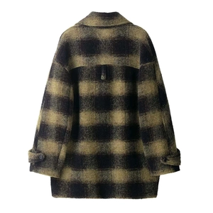 Vintage oversized green and black plaid wool coat with drop shoulder design back view