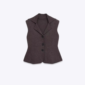 Chic dark grey sleeveless suit vest with notched lapels and a slim fit tailored waist