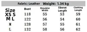 Guide des tailles détaillé pour veste femme en similicuir avec col fourrure amovible
