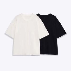 T-Shirt en Tricot à Manches Courtes et Col Rond Minimaliste d'Été pour Femmes Haut en Tricot de Polyester Épaules Tombantes Ample