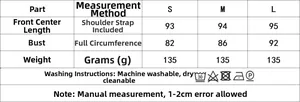 Size chart for lace asymmetrical strap dress showing S, M, L dimensions and wash care