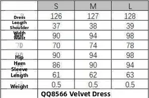Guide des tailles détaillé pour robe midi en velours à col en V pour femmes, tailles S à L