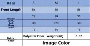 Size chart for women's knitted top with front length, shoulder, bust, and sleeve measurements