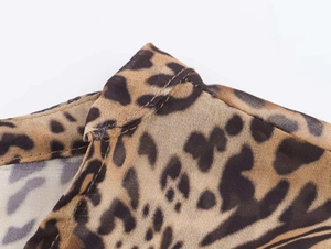Detail showing the fine stitching and soft leopard print fabric of the long sleeve dress