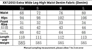 Tableau des tailles détaillé pour jeans taille haute à jambes larges avec mesures