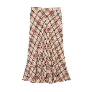 Vintage Plaid Midi Skirt For Women Elegant High Waist A-Line Checked Skirt With Invisible Zipper Commute British Style Bottoms
