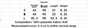 Größentabelle für Strickweste mit V-Ausschnitt inklusive Schulter- und Brustumfangsmaßen