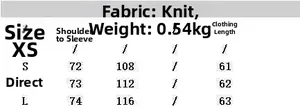 Size guide for vintage jacquard knit sweater showing measurements in cm for sizes S to L