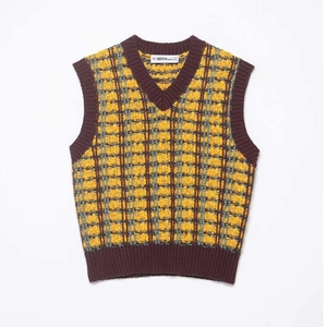Vintage V-Ausschnitt Kariert Strickweste Ärmellos Struktur Strickpullover Für Damen Casual Herbst Mode Strickwaren Weste