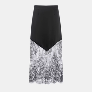 Damen Satin Spitze Patchwork Maxi Rock Hohe Taille Eleganter Lange Röcke Streetwear Sexy Mode