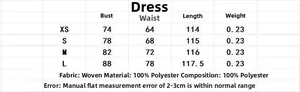 Guide des tailles pour robe midi satinée avec mesures pour les tailles XS à L en centimètres