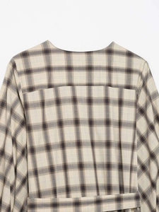 Detailed back view showing the precise plaid pattern alignment on the checkered dress