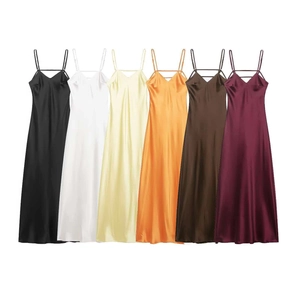 Robe Longue Élégante en Satin pour Femme Col en V Sexy Dos Nu Robe de Soirée Moulante