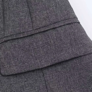 Slim fit gray faux fur texture blazer for women featuring notch lapel and pocket detail