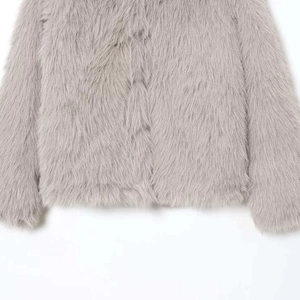 Fashionable light gray faux fur hooded coat for women with high-density plush texture