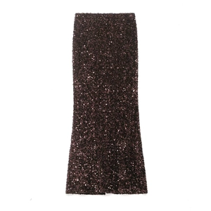 Jupe Sirène à Paillettes à Taille Haute pour Femmes Brun Foncé Sexy Fente Frontale Jupe Longue Scintillante pour Fête Soirée Clubwear